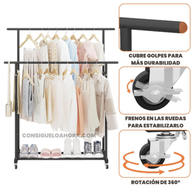 Perchero Doble Organizador De Ropa, bolsos y Zapatos