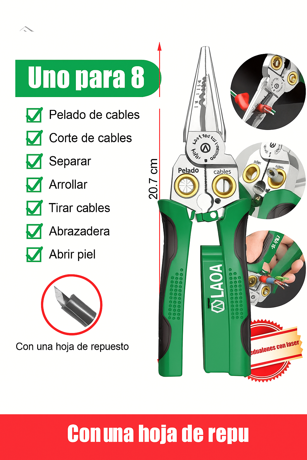 Alicate para electricista multifuncional 8 en 1